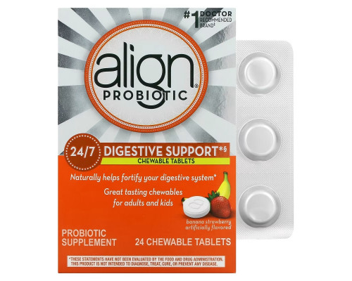Align Probiotics, 24/7 Digestive Support, Banana Strawberry, 24 Chewable Tablets Align Probiotics, 24/7 Digestive Support, Banana Strawberry, 24 Chewable Tablets