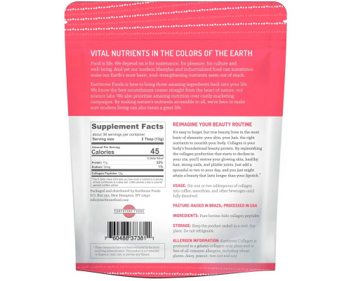 Earthtone Foods, Grass-Fed Collagen Peptides, Unflavored, 16 oz (454 g) Earthtone Foods, Grass-Fed Collagen Peptides, Unflavored, 16 oz (454 g)