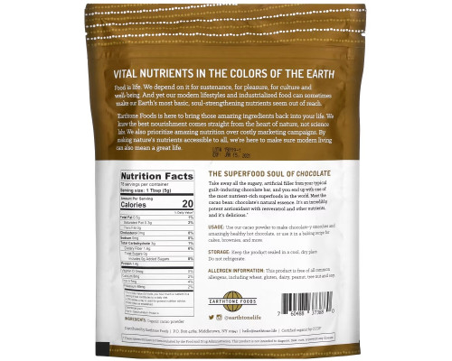 Earthtone Foods, Organic Cacao Powder, 14 oz (397 g) Earthtone Foods, Organic Cacao Powder, 14 oz (397 g)