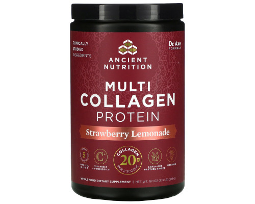Dr. Axe / Ancient Nutrition, Multi Collagen Protein Powder, Strawberry Lemonade, 18.9 oz (535 g) Dr. Axe / Ancient Nutrition, Multi Collagen Protein Powder, Strawberry Lemonade, 18.9 oz (535 g)