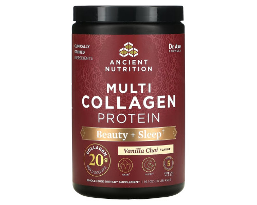 Dr. Axe / Ancient Nutrition, Multi Collagen Protein, Beauty + Sleep, Vanilla Chai, 16.1 oz (456 g) Dr. Axe / Ancient Nutrition, Multi Collagen Protein, Beauty + Sleep, Vanilla Chai, 16.1 oz (456 g)
