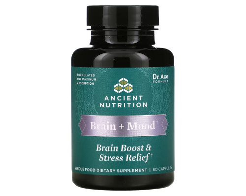 Dr. Axe / Ancient Nutrition, Brain + Mood, Brain Boost & Stress Relief, 60 Capsules Dr. Axe / Ancient Nutrition, Brain + Mood, Brain Boost & Stress Relief, 60 Capsules