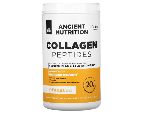 Dr. Axe / Ancient Nutrition, Коллагеновые пептиды, апельсин, 255,6 г (9,02 унции) Dr. Axe / Ancient Nutrition, Коллагеновые пептиды, апельсин, 255,6 г (9,02 унции)