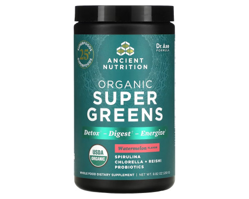 Dr. Axe / Ancient Nutrition, Organics Super Greens, Watermelon, 8.82 oz (250 g) Dr. Axe / Ancient Nutrition, Organics Super Greens, Watermelon, 8.82 oz (250 g)