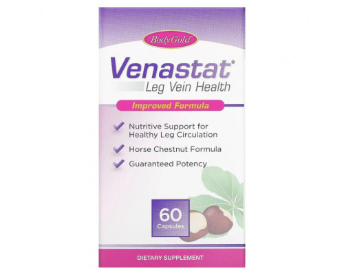 Для вен и ухода за ногами BodyGold, Venastat, для здоровья вен ног, 60 капсул Для вен и ухода за ногами BodyGold, Venastat, для здоровья вен ног, 60 капсул