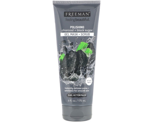 Freeman Beauty, Feeling Beautiful, полирующие гелевая маска и скраб, уголь и черный сахар, 6 ж. унц. (175 мл) Freeman Beauty, Feeling Beautiful, полирующие гелевая маска и скраб, уголь и черный сахар, 6 ж. унц. (175 мл)