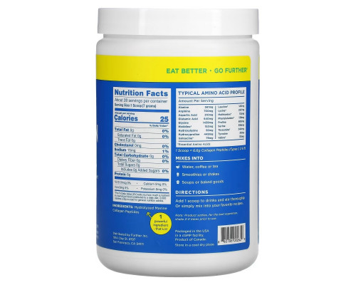 Further Food, Premium Marine Collagen Peptides, Unflavored, 6.5 oz (185 g) Further Food, Premium Marine Collagen Peptides, Unflavored, 6.5 oz (185 g)