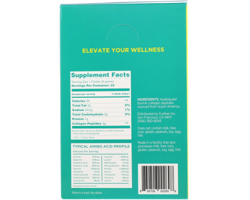 Further Food, Collagen Peptides, Unflavored, 22 Packs, 0.28 oz (8 g) Each Further Food, Collagen Peptides, Unflavored, 22 Packs, 0.28 oz (8 g) Each