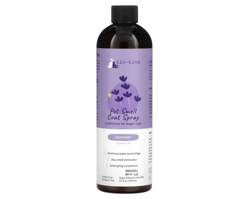 Kin+Kind, Pet Smell Coat Spray Conditioner, For Dogs + Cats, Lavender, 12 fl oz (354 ml) Kin+Kind, Pet Smell Coat Spray Conditioner, For Dogs + Cats, Lavender, 12 fl oz (354 ml)