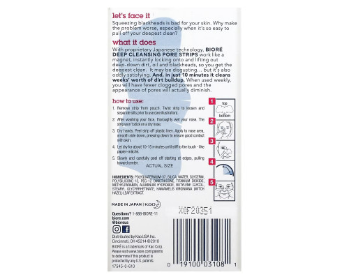 Biore, Deep Cleansing Pore Strips, The Original , 8 Nose Strips Biore, Deep Cleansing Pore Strips, The Original , 8 Nose Strips