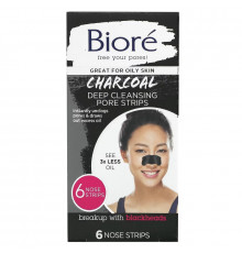 Biore, Deep Cleansing Pore Strips, Charcoal, 6 Nose Strips
