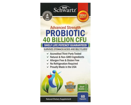 BioSchwartz, Advanced Strength, пробиотик, 40 млрд КОЕ, 60 капсул BioSchwartz, Advanced Strength, пробиотик, 40 млрд КОЕ, 60 капсул
