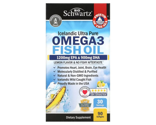 BioSchwartz, Omega 3 Fish Oil, Lemon Flavor, 1200 mg EPA & 900 mg DHA, 90 Softgels BioSchwartz, Omega 3 Fish Oil, Lemon Flavor, 1200 mg EPA & 900 mg DHA, 90 Softgels