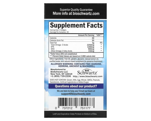 BioSchwartz, Omega 3 Fish Oil, Lemon Flavor, 1200 mg EPA & 900 mg DHA, 90 Softgels BioSchwartz, Omega 3 Fish Oil, Lemon Flavor, 1200 mg EPA & 900 mg DHA, 90 Softgels