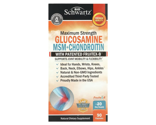 BioSchwartz, Maximum Strength, Glucosamine MSM+Chondroitin with Patented Fruitex-B, 90 Veggie Caps BioSchwartz, Maximum Strength, Glucosamine MSM+Chondroitin with Patented Fruitex-B, 90 Veggie Caps