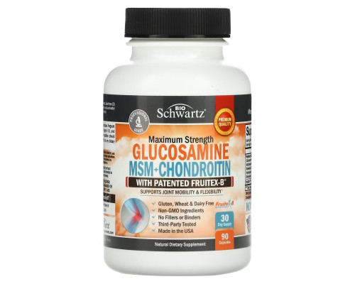 BioSchwartz, Maximum Strength, Glucosamine MSM+Chondroitin with Patented Fruitex-B, 90 Veggie Caps BioSchwartz, Maximum Strength, Glucosamine MSM+Chondroitin with Patented Fruitex-B, 90 Veggie Caps