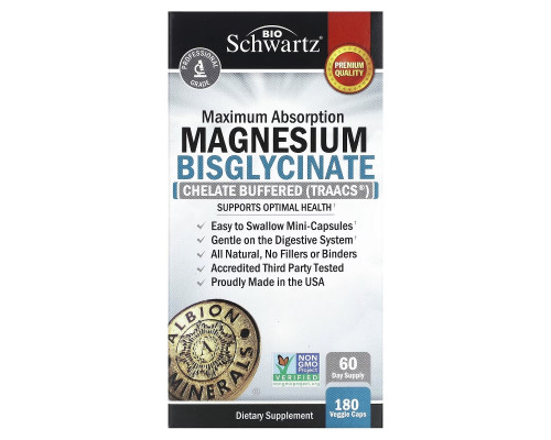 BioSchwartz, Maximum Absorption Magnesium Bisglycinate, 180 Veggie Caps BioSchwartz, Maximum Absorption Magnesium Bisglycinate, 180 Veggie Caps