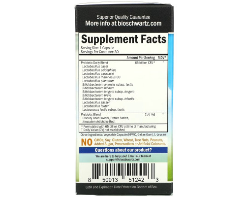 BioSchwartz, Probiotic, 65 Billion CFU, 30 Capsules BioSchwartz, Probiotic, 65 Billion CFU, 30 Capsules