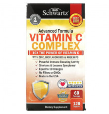 БАДы для укрепления иммунитета Vitamin C Complex with Zinc, Bioflavonoids & Rose Hips, 120 Capsules