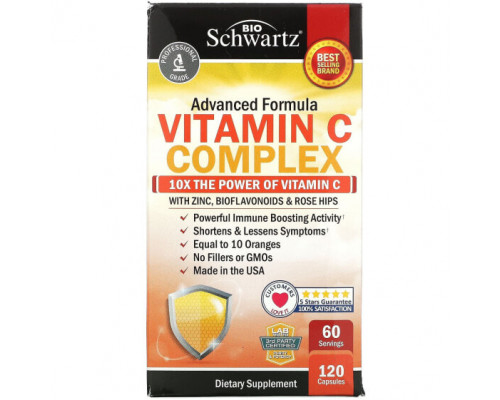 БАДы для укрепления иммунитета Vitamin C Complex with Zinc, Bioflavonoids & Rose Hips, 120 Capsules БАДы для укрепления иммунитета Vitamin C Complex with Zinc, Bioflavonoids & Rose Hips, 120 Capsules