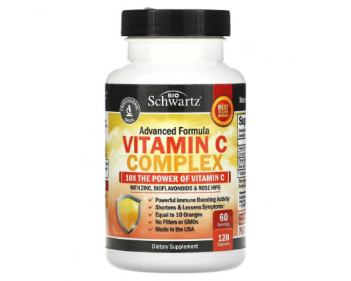 БАДы для укрепления иммунитета Vitamin C Complex with Zinc, Bioflavonoids & Rose Hips, 120 Capsules БАДы для укрепления иммунитета Vitamin C Complex with Zinc, Bioflavonoids & Rose Hips, 120 Capsules