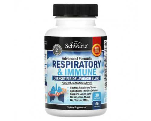 Для здоровья дыхательной системы BioSchwartz, Respiratory & Immune, смесь биофлавоноидов кверцетина, 60 капсул Для здоровья дыхательной системы BioSchwartz, Respiratory & Immune, смесь биофлавоноидов кверцетина, 60 капсул