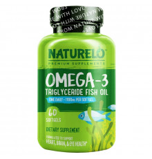 NATURELO, Omega-3, Triglyceride Fish Oil, 1,100 mg, 60 Softgels