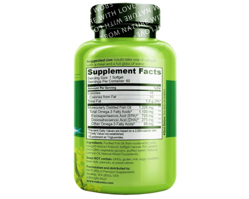 NATURELO, Omega-3, Triglyceride Fish Oil, 1,100 mg, 60 Softgels NATURELO, Omega-3, Triglyceride Fish Oil, 1,100 mg, 60 Softgels
