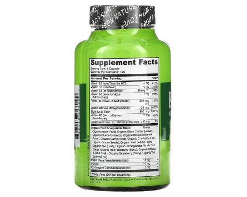 NATURELO, B Complex with Organic Fruits & Veggies, 120 Vegetable Capsules NATURELO, B Complex with Organic Fruits & Veggies, 120 Vegetable Capsules