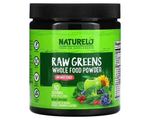 NATURELO, Raw Greens, Whole Food Powder, Unsweetened, 8.5 oz (240 g) NATURELO, Raw Greens, Whole Food Powder, Unsweetened, 8.5 oz (240 g)