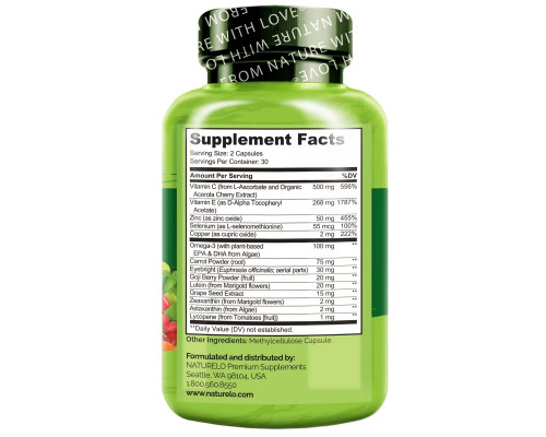 NATURELO, Eye Health Areds 2 Formula, 60 Vegetarian Capsules NATURELO, Eye Health Areds 2 Formula, 60 Vegetarian Capsules
