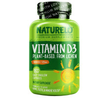 NATURELO, Vitamin D3, Plant Based, 5000 IU/125 mcg, 180 Easy Swallow Capsules