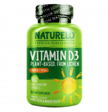 NATURELO, Vitamin D3, Plant Based, 5000 IU/125 mcg, 180 Easy Swallow Capsules