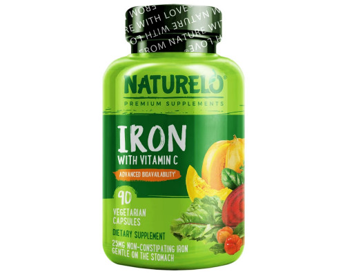 NATURELO, Iron with Vitamin C, 90 Vegetable Capsules NATURELO, Iron with Vitamin C, 90 Vegetable Capsules
