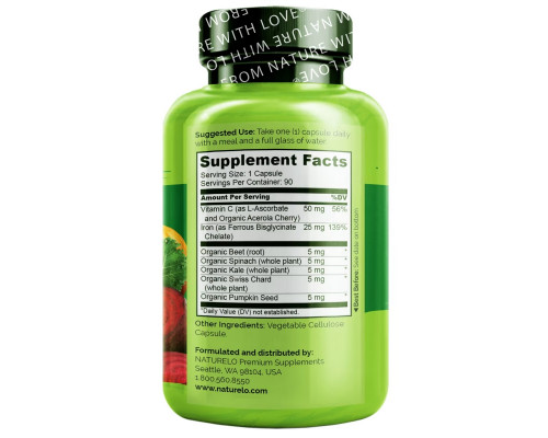 NATURELO, Iron with Vitamin C, 90 Vegetable Capsules NATURELO, Iron with Vitamin C, 90 Vegetable Capsules