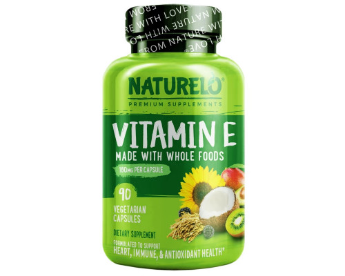 NATURELO, Vitamin E, Made with Whole Foods, 180 mg, 90 Vegetarian Capsules NATURELO, Vitamin E, Made with Whole Foods, 180 mg, 90 Vegetarian Capsules