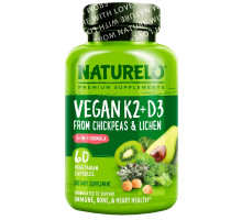 NATURELO, Vitamin K2 + D3, From Chickpeas & Lichen, 60 Vegetarian Capsules