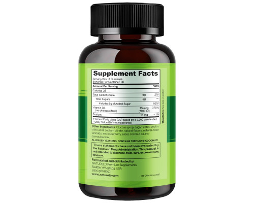 NATURELO, Vitamin D3 Gummies, Mixed Fruit Flavor, 90 Vegetarian Gummies NATURELO, Vitamin D3 Gummies, Mixed Fruit Flavor, 90 Vegetarian Gummies