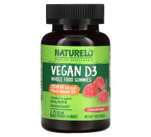 NATURELO, Vegan D3 Whole Food Gummies, Strawberry, 1,000 IU (25 mcg), 60 Vegan Friendly Gummies