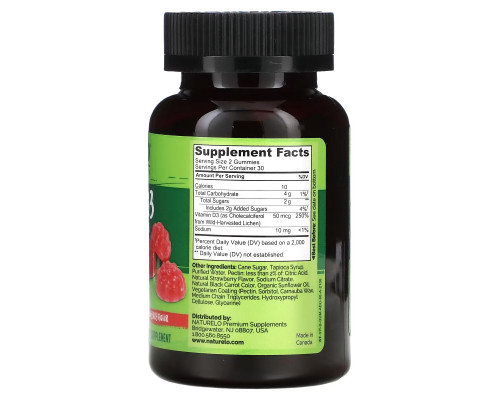 NATURELO, Vegan D3 Whole Food Gummies, Strawberry, 1,000 IU (25 mcg), 60 Vegan Friendly Gummies NATURELO, Vegan D3 Whole Food Gummies, Strawberry, 1,000 IU (25 mcg), 60 Vegan Friendly Gummies