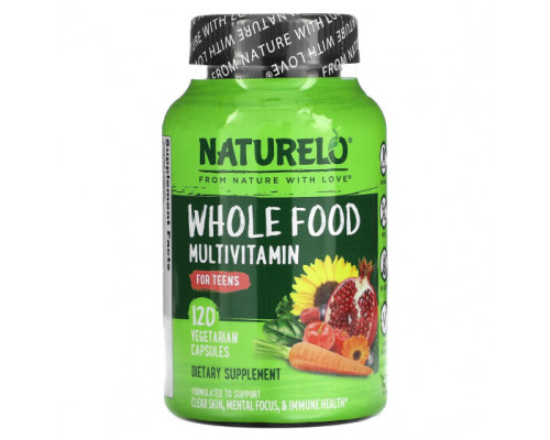 Витаминно-минеральные комплексы NATURELO, Мультивитамины из цельных продуктов для подростков, 120 вегетарианских капсул Витаминно-минеральные комплексы NATURELO, Мультивитамины из цельных продуктов для подростков, 120 вегетарианских капсул