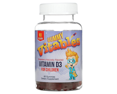 Vitables, Жевательный витамин D3 для детей, без желатина, вкус клубники, 60 вегетарианских жевательных таблеток Vitables, Жевательный витамин D3 для детей, без желатина, вкус клубники, 60 вегетарианских жевательных таблеток
