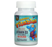 Vitables, Vitamin D3 Chewables for Children, Black Cherry, 12.5 mcg (500 IU), 90 Vegetarian Tablets