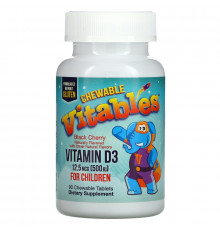 Vitables, Vitamin D3 Chewables for Children, Black Cherry, 12.5 mcg (500 IU), 90 Vegetarian Tablets