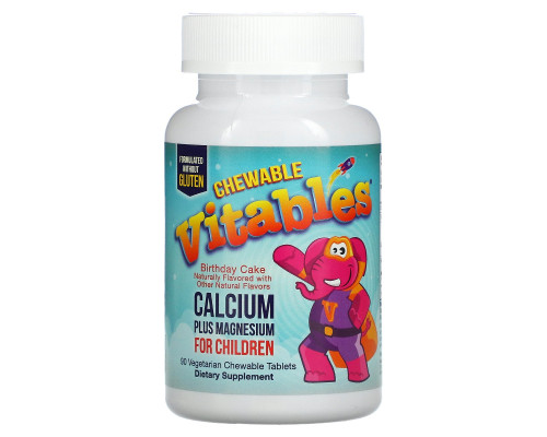 Vitables, Chewable Calcium Plus Magnesium For Children, Birthday Cake Flavor, 90 Vegetarian Tablets Vitables, Chewable Calcium Plus Magnesium For Children, Birthday Cake Flavor, 90 Vegetarian Tablets