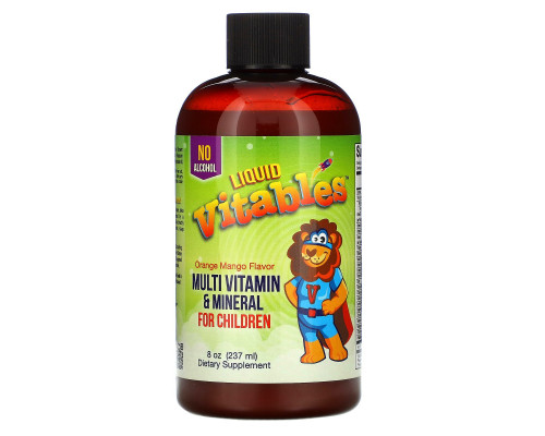 Vitables, Liquid Multi-Vitamin & Mineral For Children, No Alcohol, Orange Mango Flavor, 8 fl oz (237 ml) Vitables, Liquid Multi-Vitamin & Mineral For Children, No Alcohol, Orange Mango Flavor, 8 fl oz (237 ml)