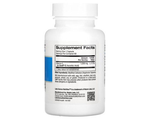 Lake Avenue Nutrition, Vitamin C, Quali-C, 1,000 mg, 60 Veggie Capsules Lake Avenue Nutrition, Vitamin C, Quali-C, 1,000 mg, 60 Veggie Capsules