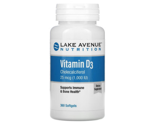 Lake Ave. Nutrition, Vitamin D3, 1,000 IU, 360 Softgels Lake Ave. Nutrition, Vitamin D3, 1,000 IU, 360 Softgels