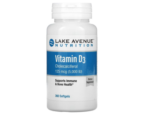 Lake Ave. Nutrition, Vitamin D3, 5,000 IU, 360 Softgels Lake Ave. Nutrition, Vitamin D3, 5,000 IU, 360 Softgels
