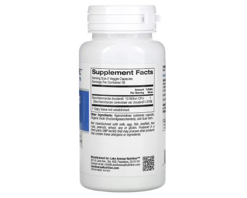 Lake Ave. Nutrition, Saccharomyces Boulardii, 10 Billion CFU, 60 Veggie Capsules Lake Ave. Nutrition, Saccharomyces Boulardii, 10 Billion CFU, 60 Veggie Capsules